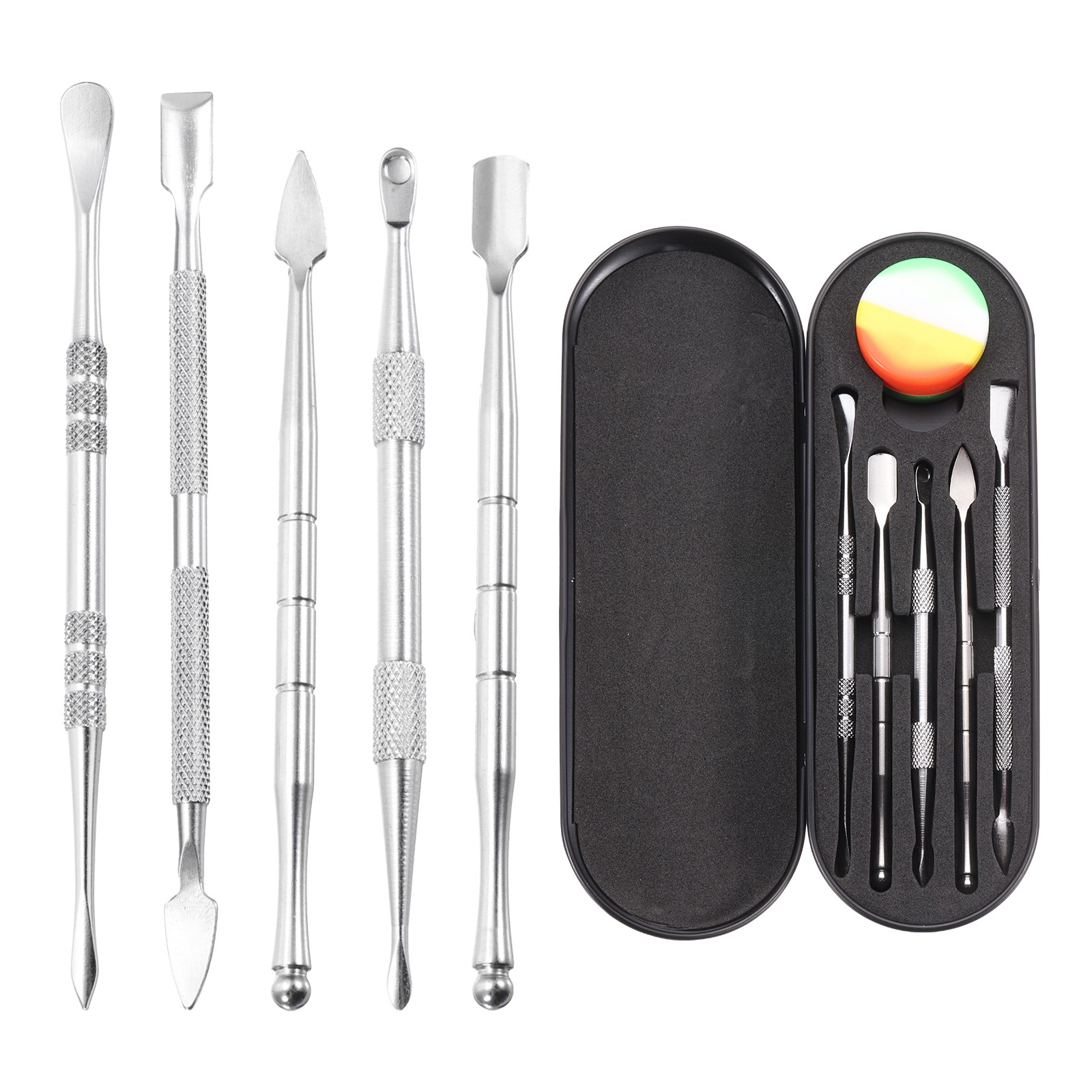 6 Pcs Wax Carving Tools with Container Jar and Black Metal Case, Silver Tone