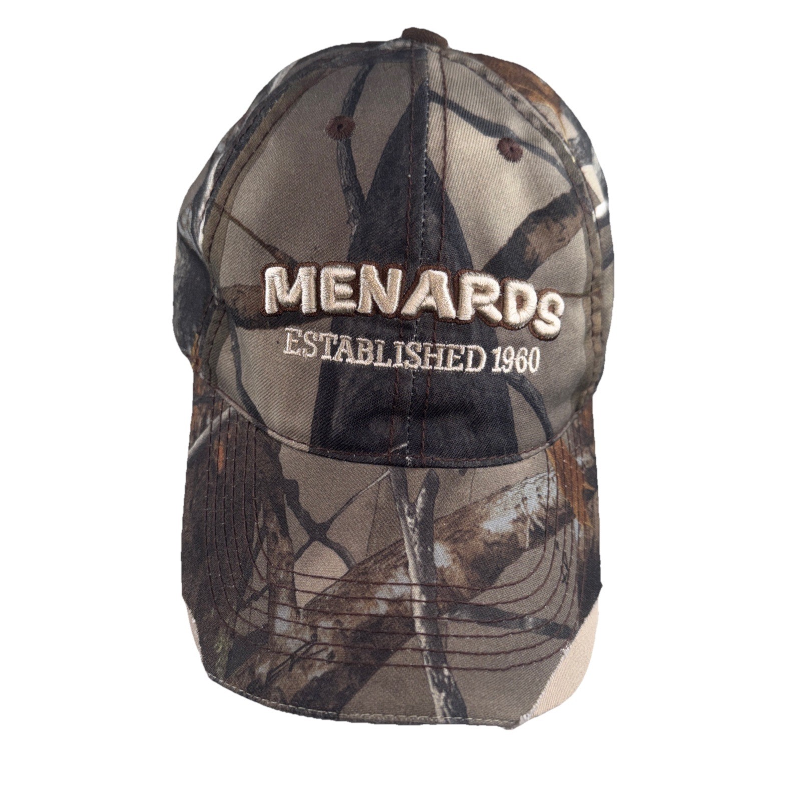 Menards Established 1960 Camouflage Hat Cap SnapBack Cream, brown, green gray