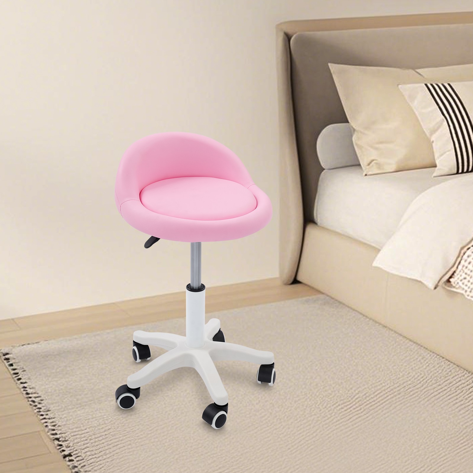 Salon Stool Pink Adjustable Height 14.57-19.69 Inch PU Leather Beauty Spa Chair
