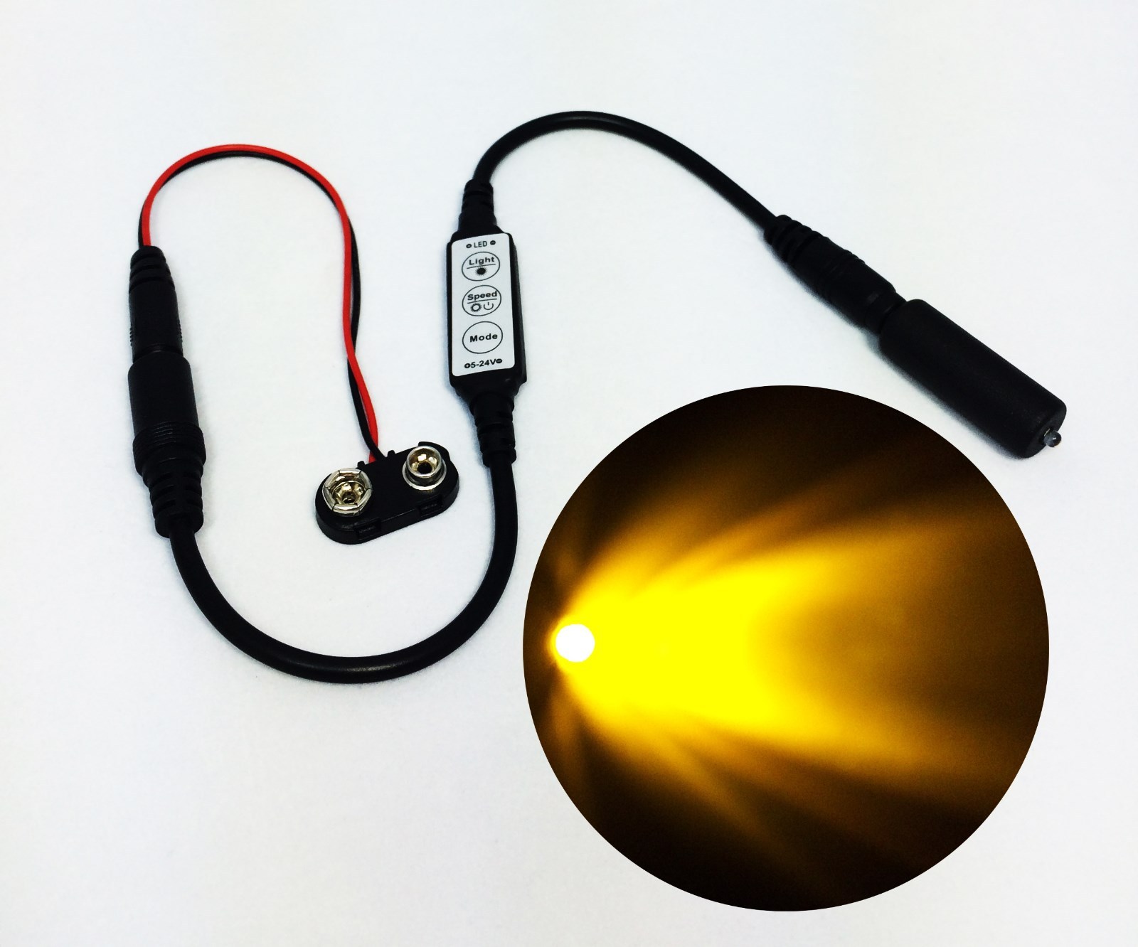 Micro Effects Sunset Amber LED Light & Control Flash Blink Dim 9V MEL-SA1-D-9VB