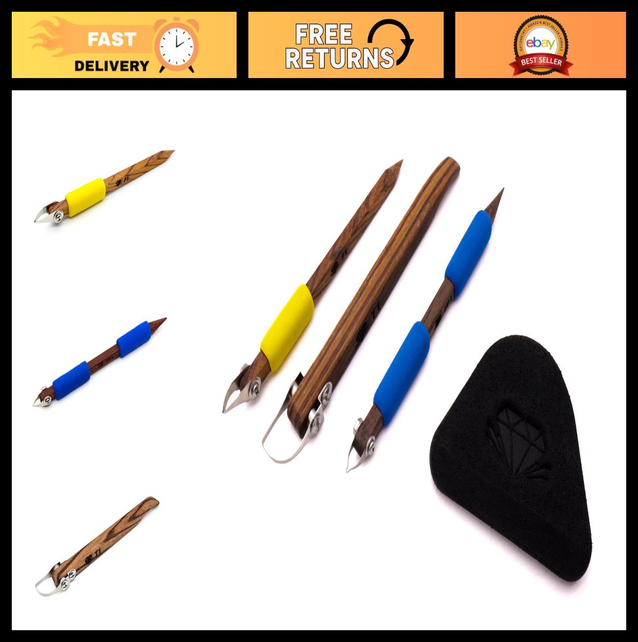 4-Pack Pottery Carving & Trimming Tools Set for Ceramics - Sgraffito & Sponge To