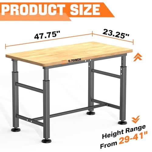 TORACK Workbench Rubberwood Top 47.75" Adjustable 2000lbs