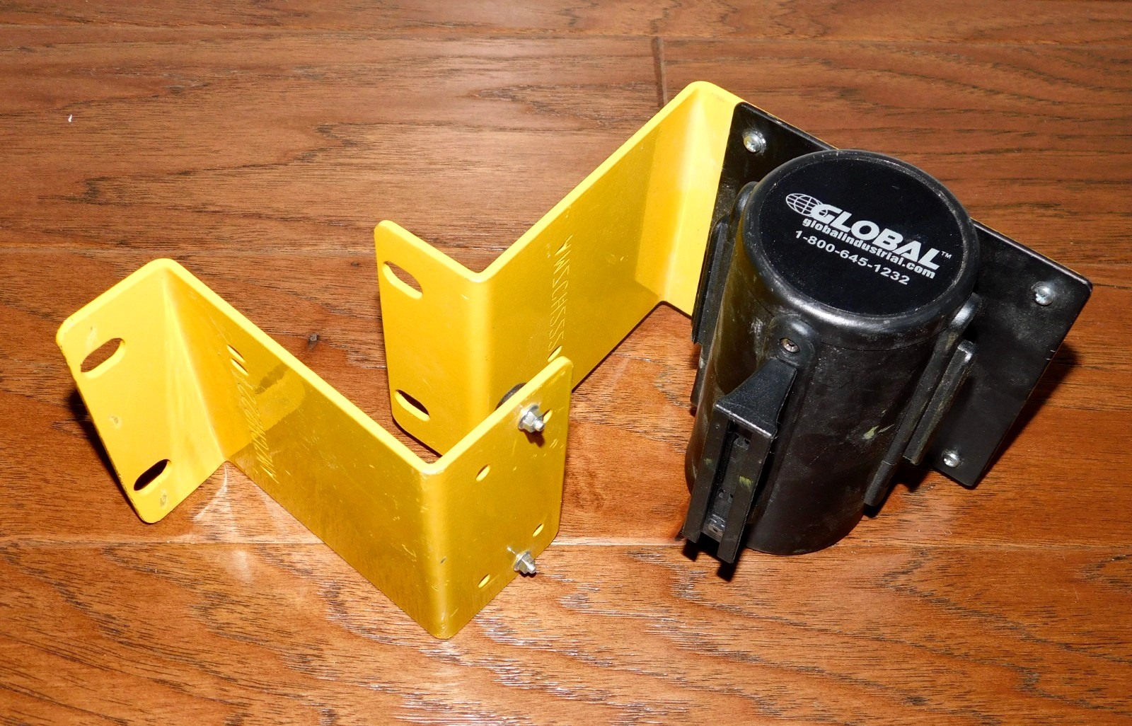 Global Industrial Retractable Belt Barrier Wall Mount Yellow Steel 7.5'