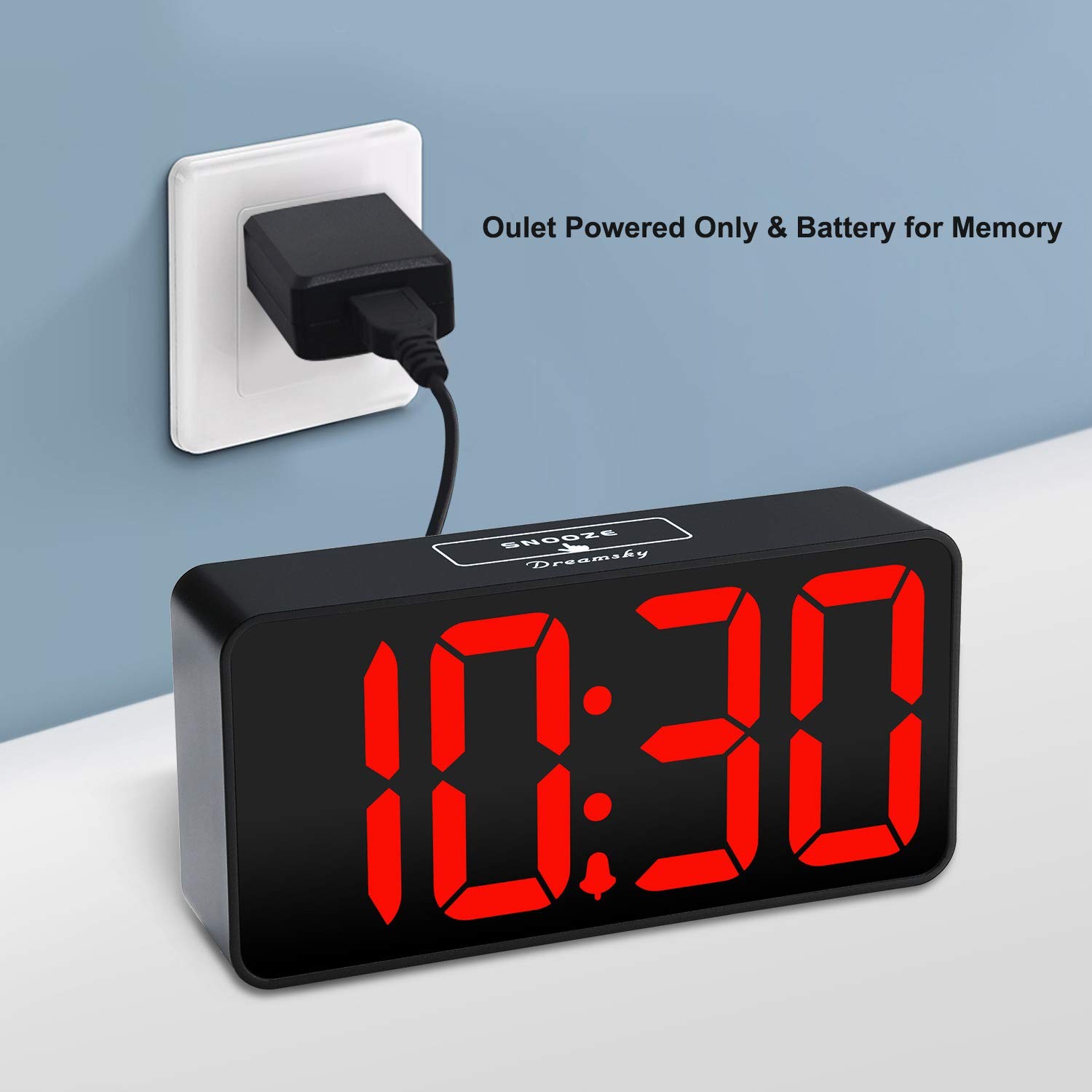 DreamSky Small Digital Alarm Clock for Bedroom, Small, Black Case Red Digits