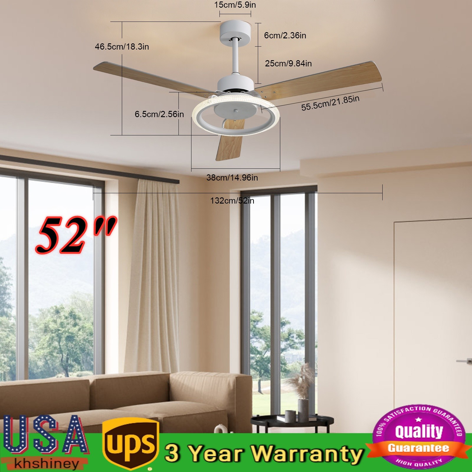 Ceiling Fan Quiet Motor Dc Ceiling Fan & Led Light Adjustable W/ Remote Control