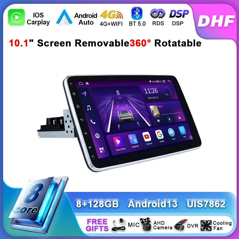 Universal 360° Rotatable CarPlay Multimedia Player Car Radio Android GPS Stereo