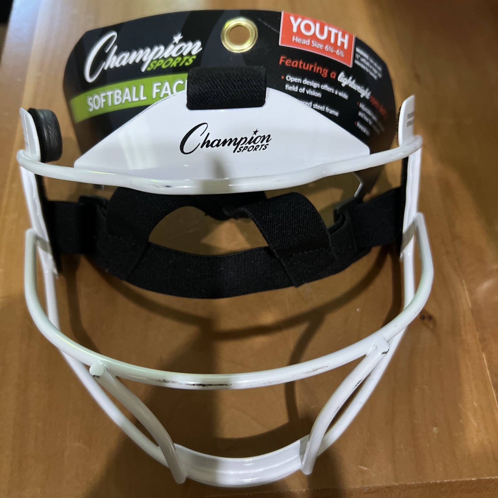 Champion Youth Size Softball Face Mask Tempered Steel Frame In White, Adjustable