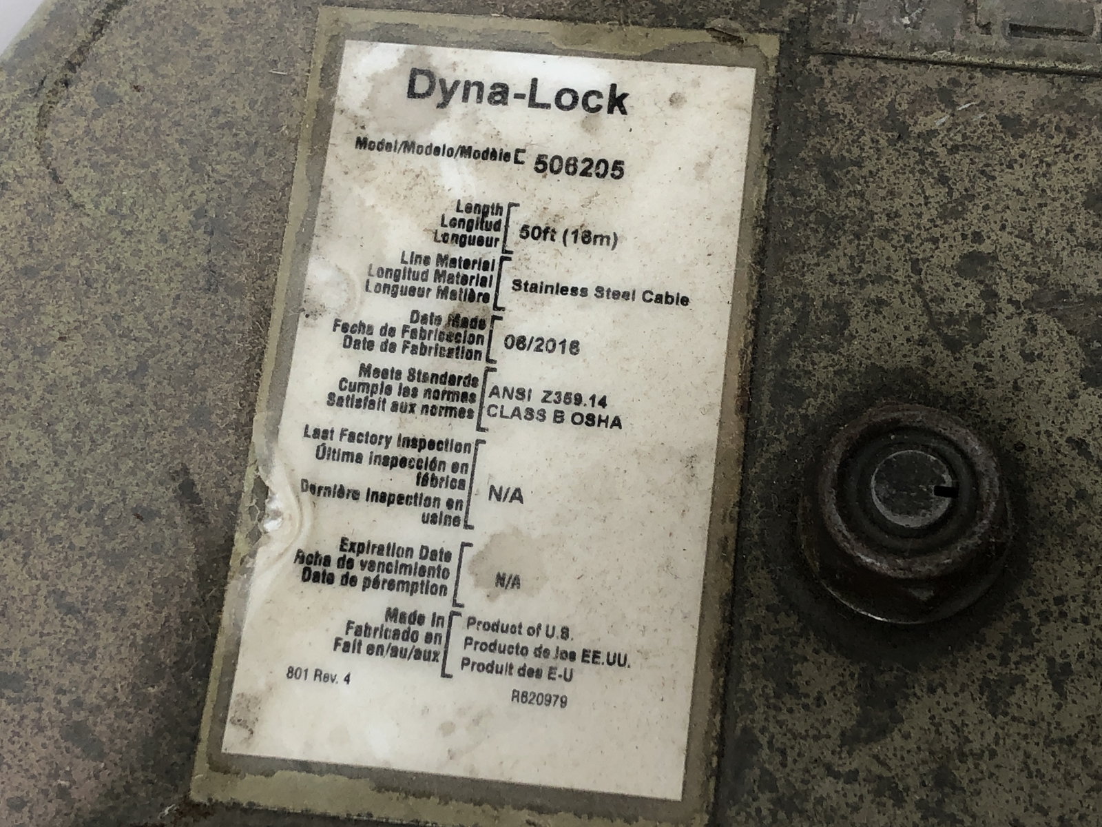 MSA Dyna Lock 50' Self Retracting Lanyard with Galvanized Rope