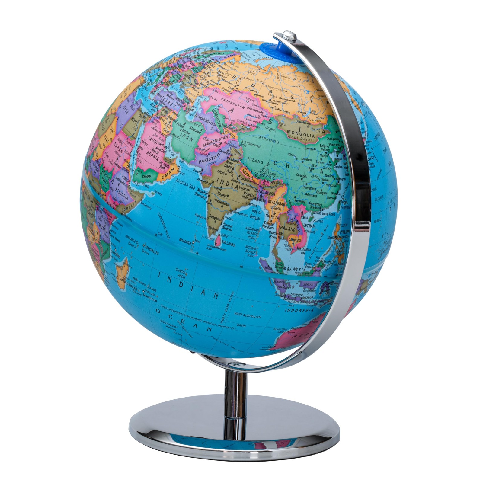 8"/20cm Interactive Illuminated Political Globe with Chrome Base, Riser and S...