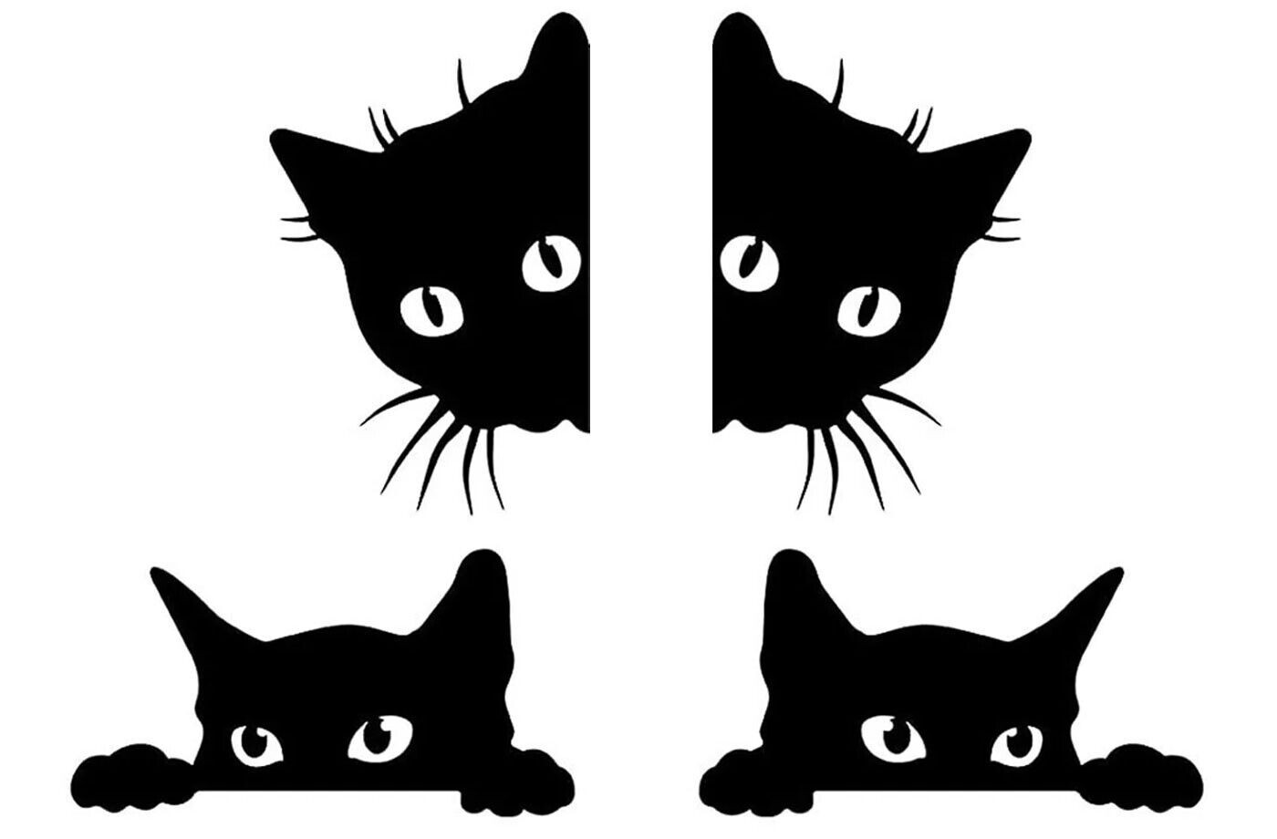 Four Pack of Peeking Cats Black Vinyl Graphic Decals Car Truck Windows laptop