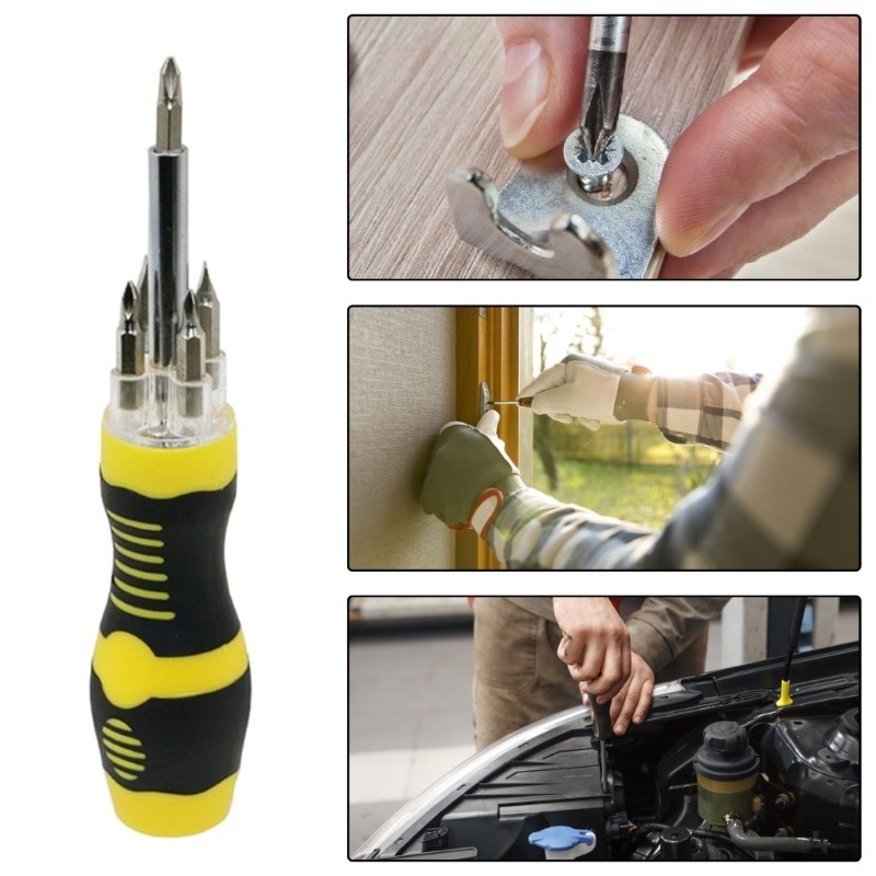 LED Illuminated Screwdriver 3 Mode Interchangeable Heads Portable Storage Case