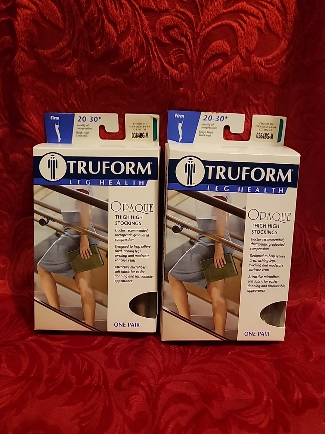TRUFORM Lot 2Pr Opaque Thigh Hi CT 20-30mmHg Stockings Medium Beige New In Box