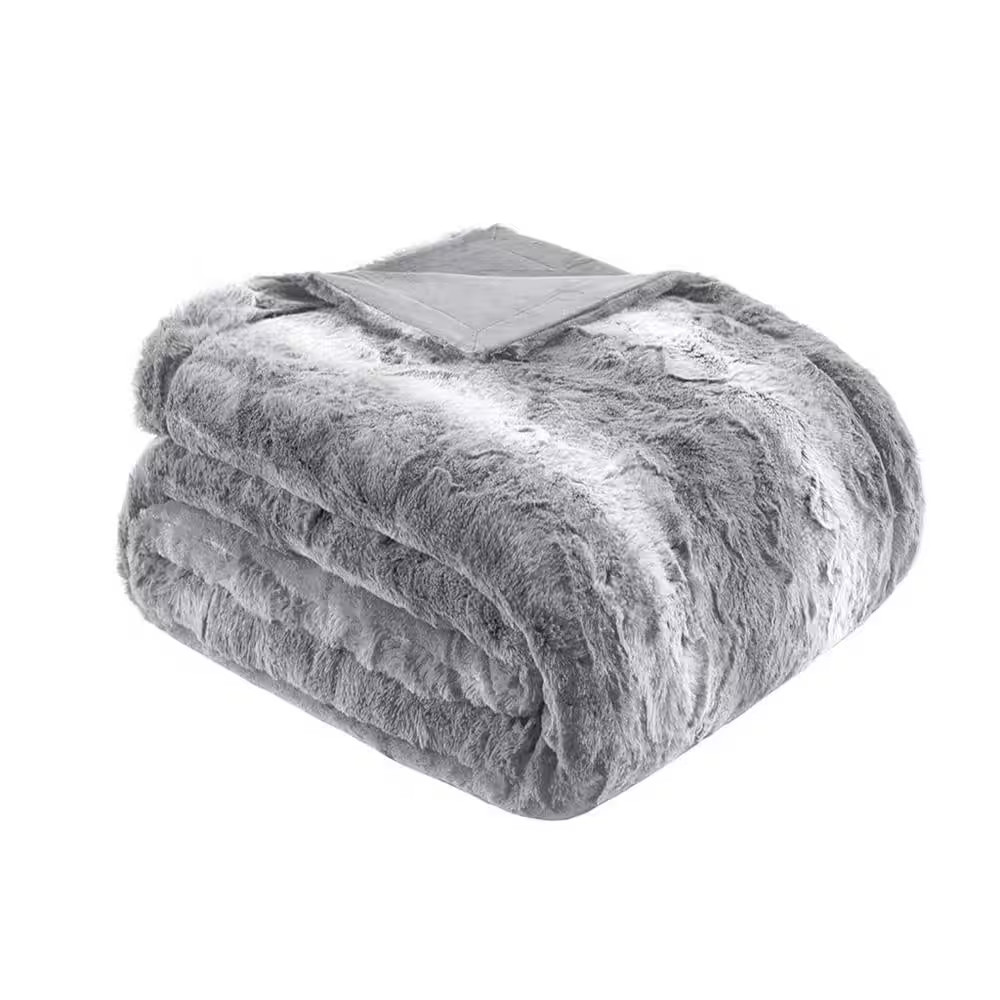 Zuri Series Grey Luxurious Theme Polyester Faux Fur Throw Blanket, Office Blanke