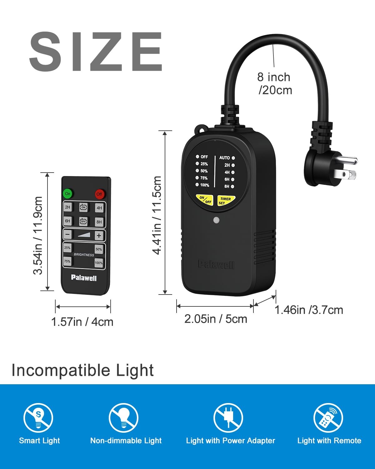 Outdoor Dimmer Plug for String Lights with Remote, 600W Plug-in Dimmer Switch...