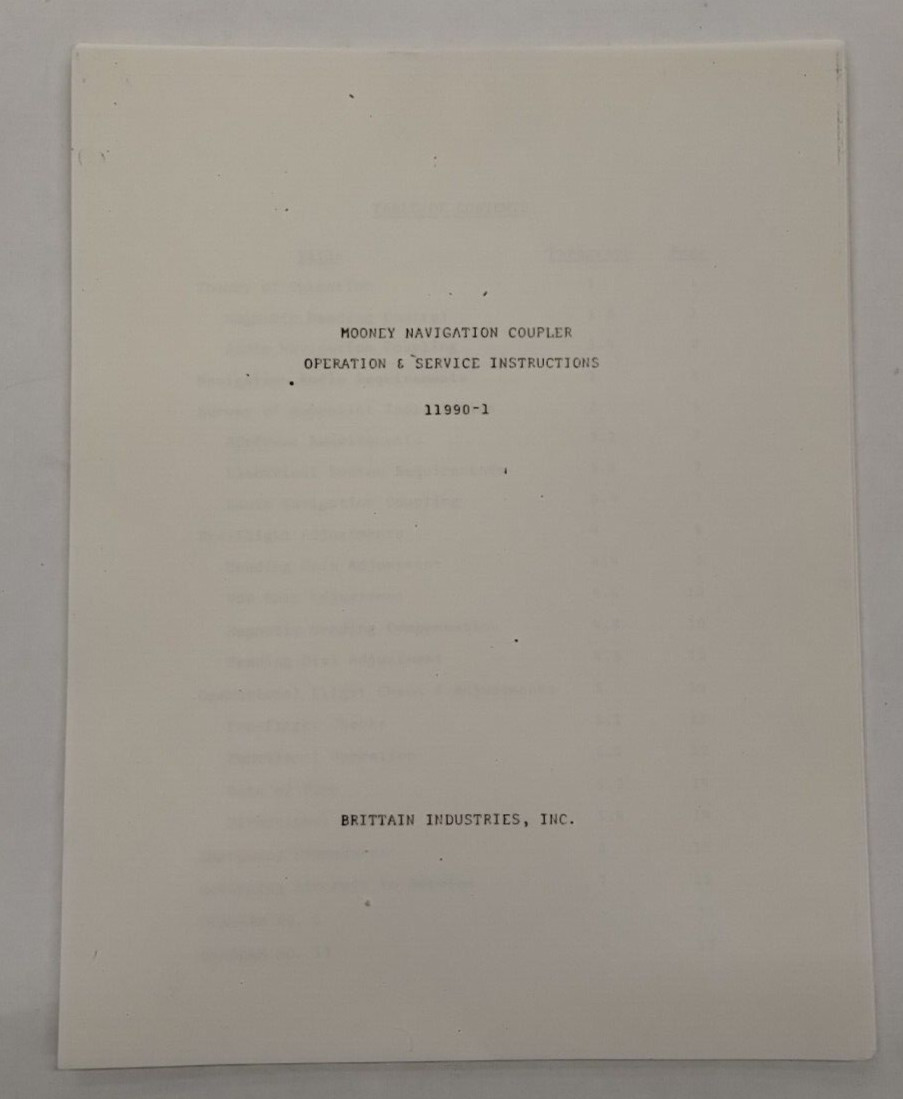 Brittain Industries Mooney Navigation Coupler Operation & Service Instructions