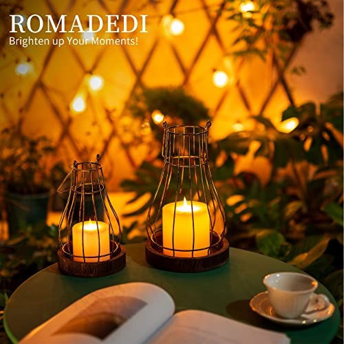 Lantern Farmhouse Home Decor - Rustic Candle Holders 2 Distressed Brown