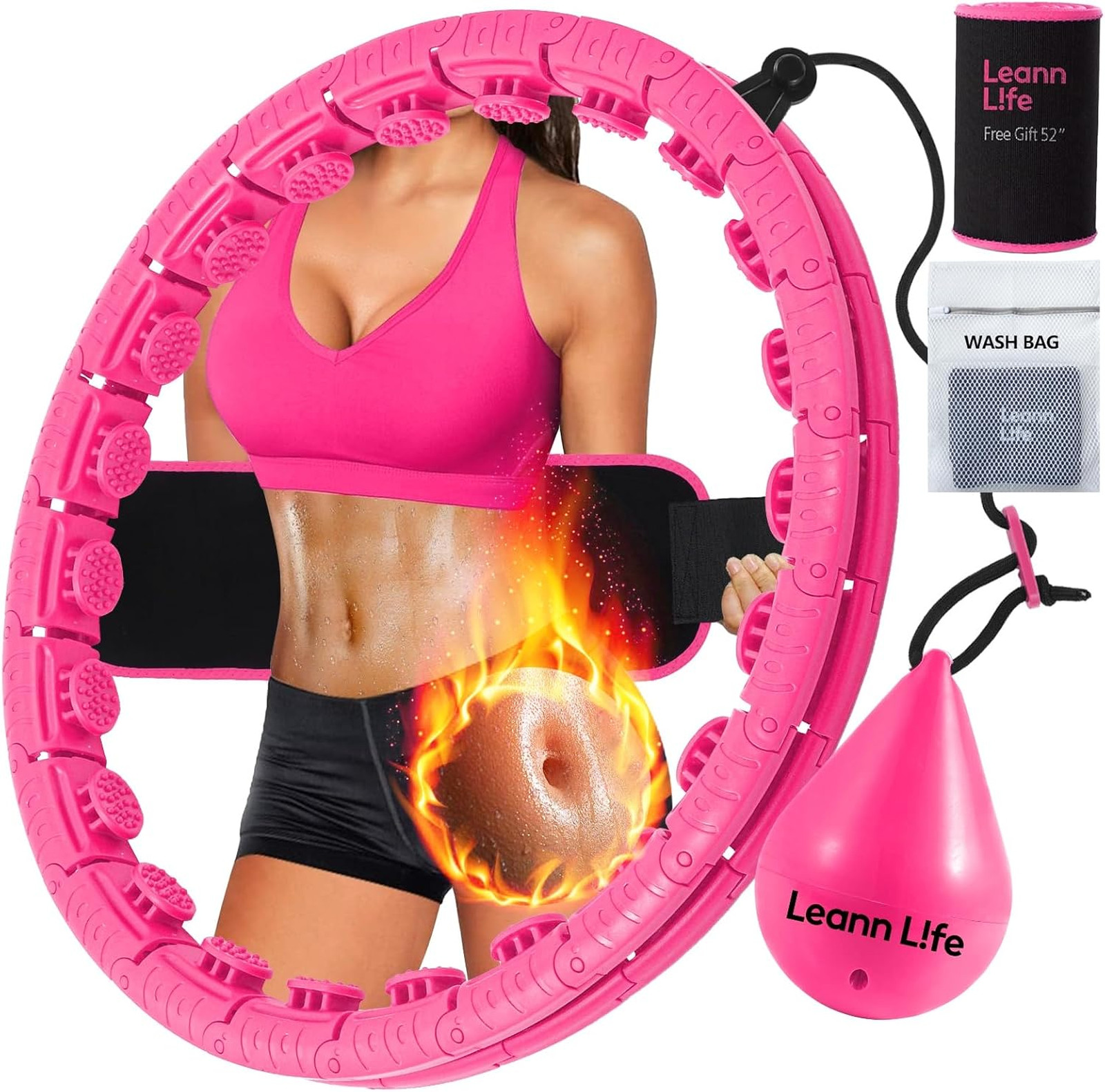 Weighted Hula Hoop with Waist Trimmer and Wash Bag, Adjustable Plus Size