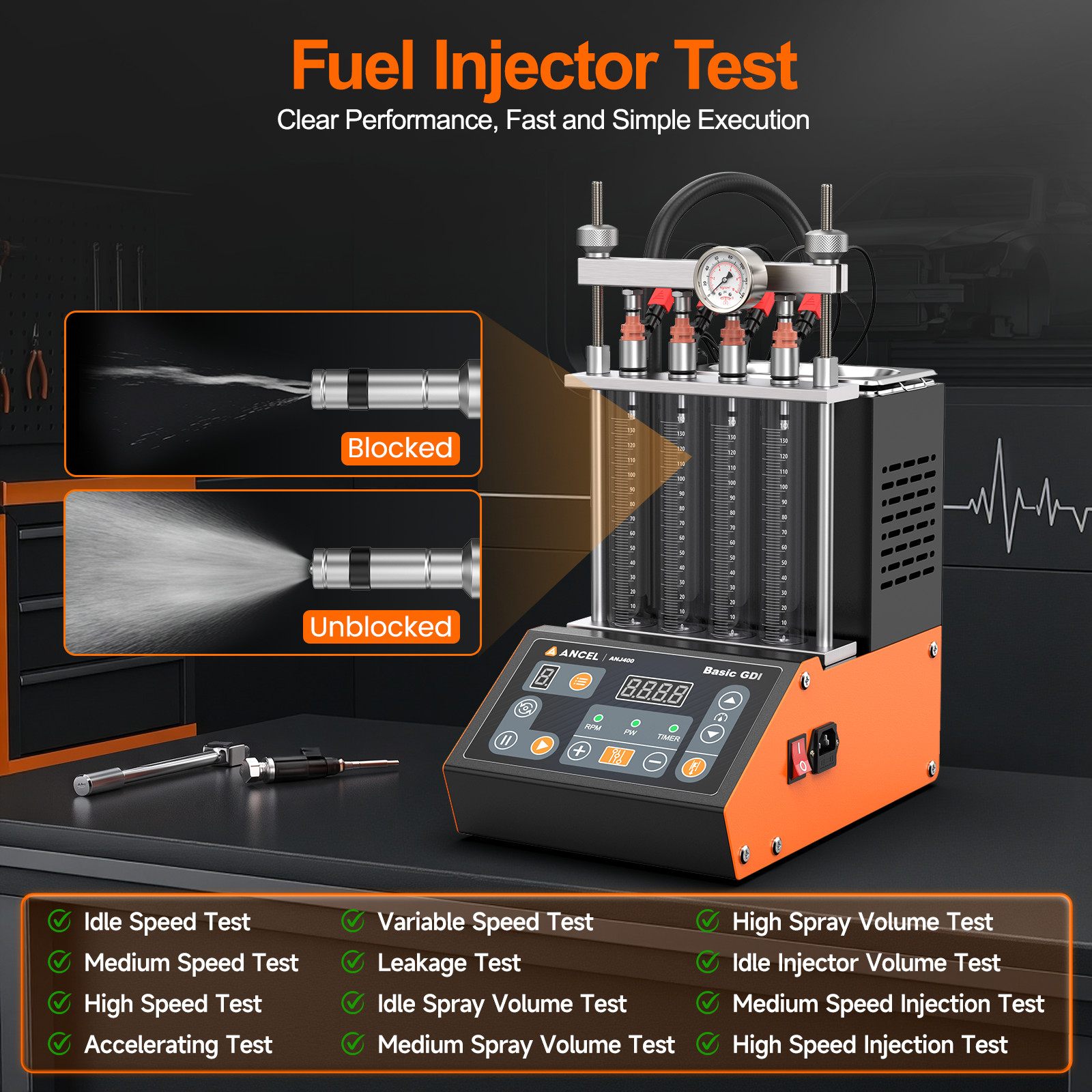 ANCEL ANJ400 Fuel Injector Cleaner Tester Low-resistance Injector Test Function