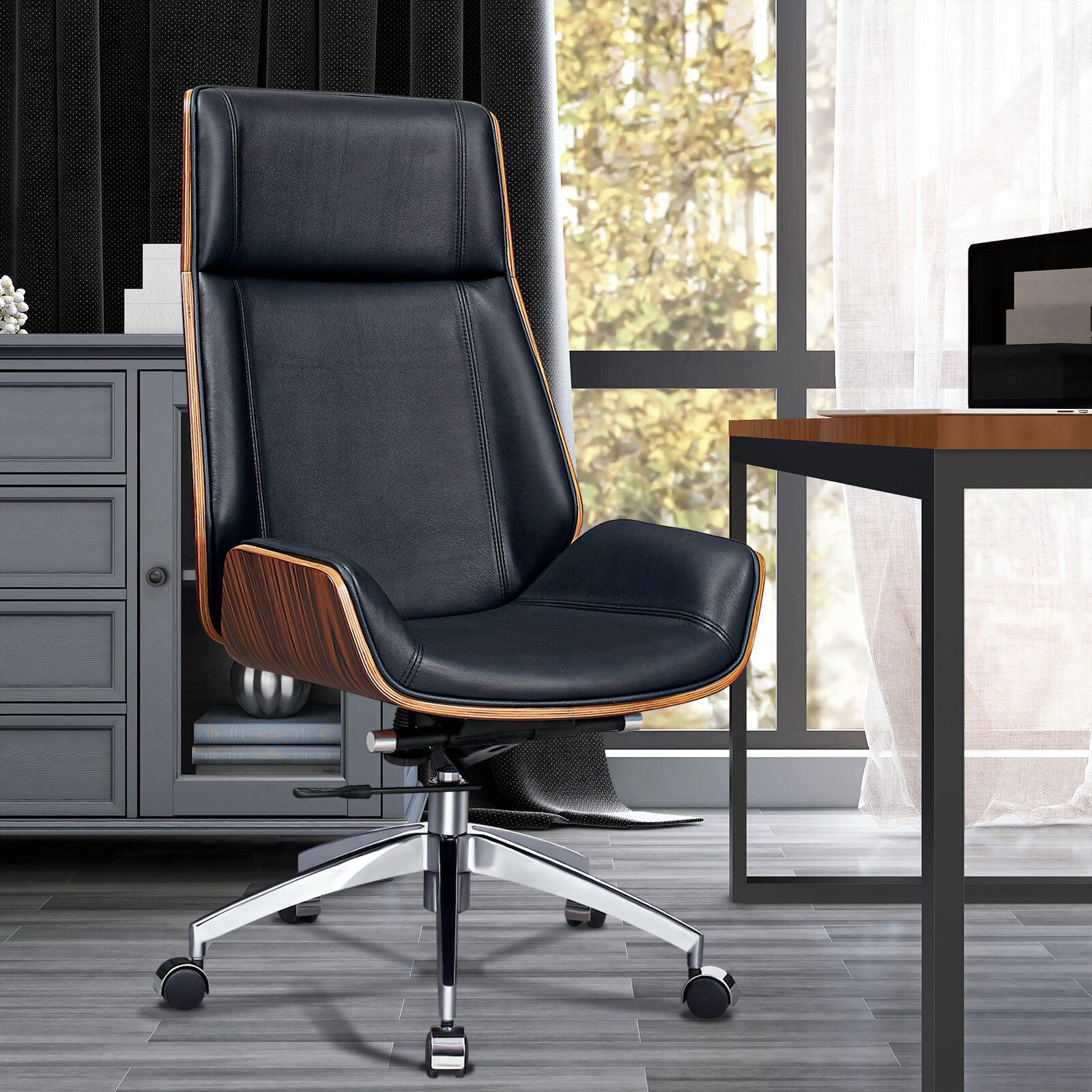 Light Rosewood Office Chair Ergonomic Armless Chair Genuine Leather Desk Chair
