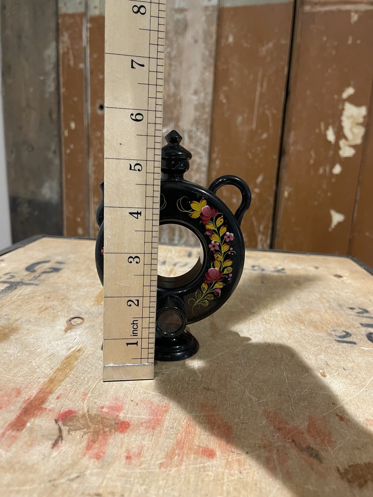 Vintage Black Floral Projector Landmark Plastic Teapot