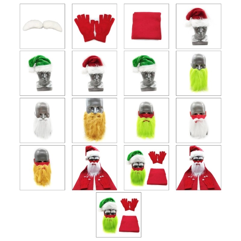 Adult Cosplay Santa Hat Eyebrow Beard Mask Winter Gloves Scarf Suit for Cosplay