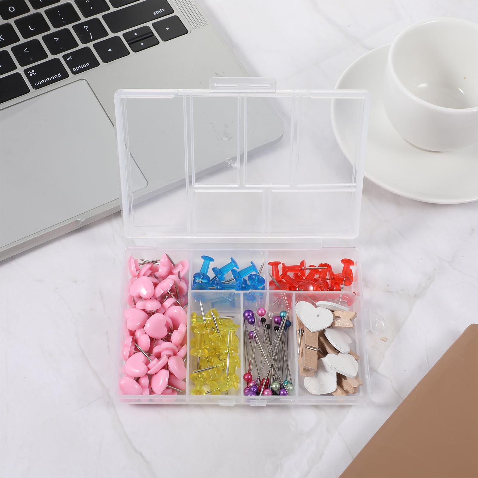 2Pcs Plastic Organizer Box with Dividers, 6 Grids Mini Organizer Clear Small ...