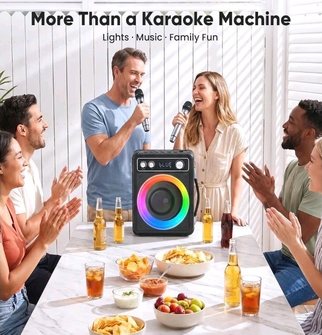 VOSOCO Karaoke Machine with 2 Wireless Microphones, Portable Bluetooth...