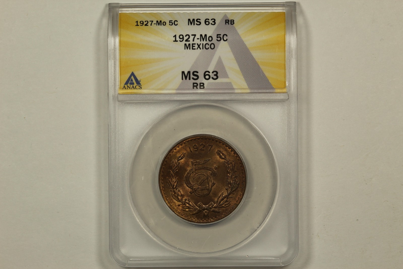 1927 Mexico 5 Centavos ANACS MS63RB
