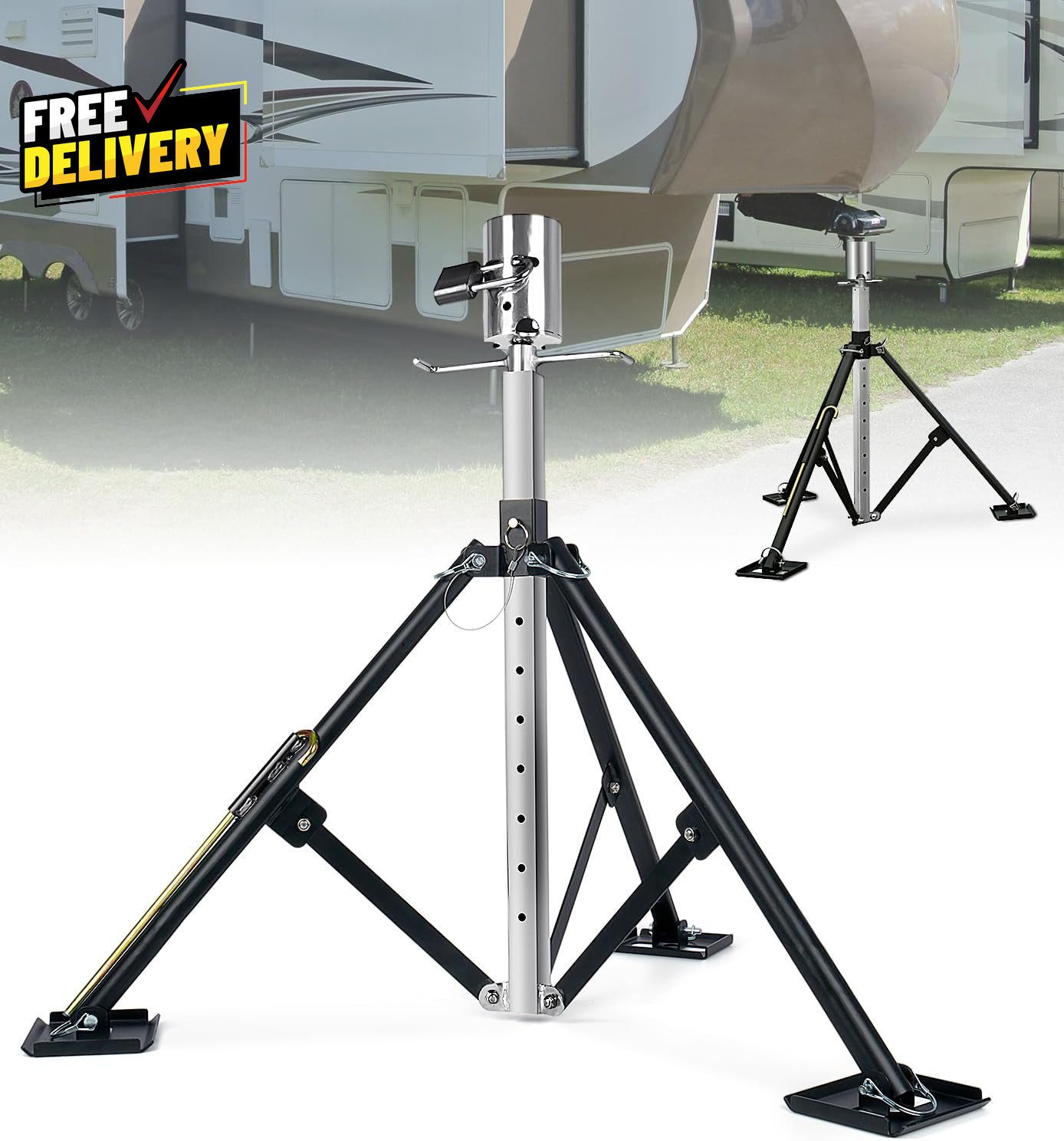 Heavy Duty 5Th Wheel Tripod Stabilizer Patented Design King Pin RV Tripod St....
