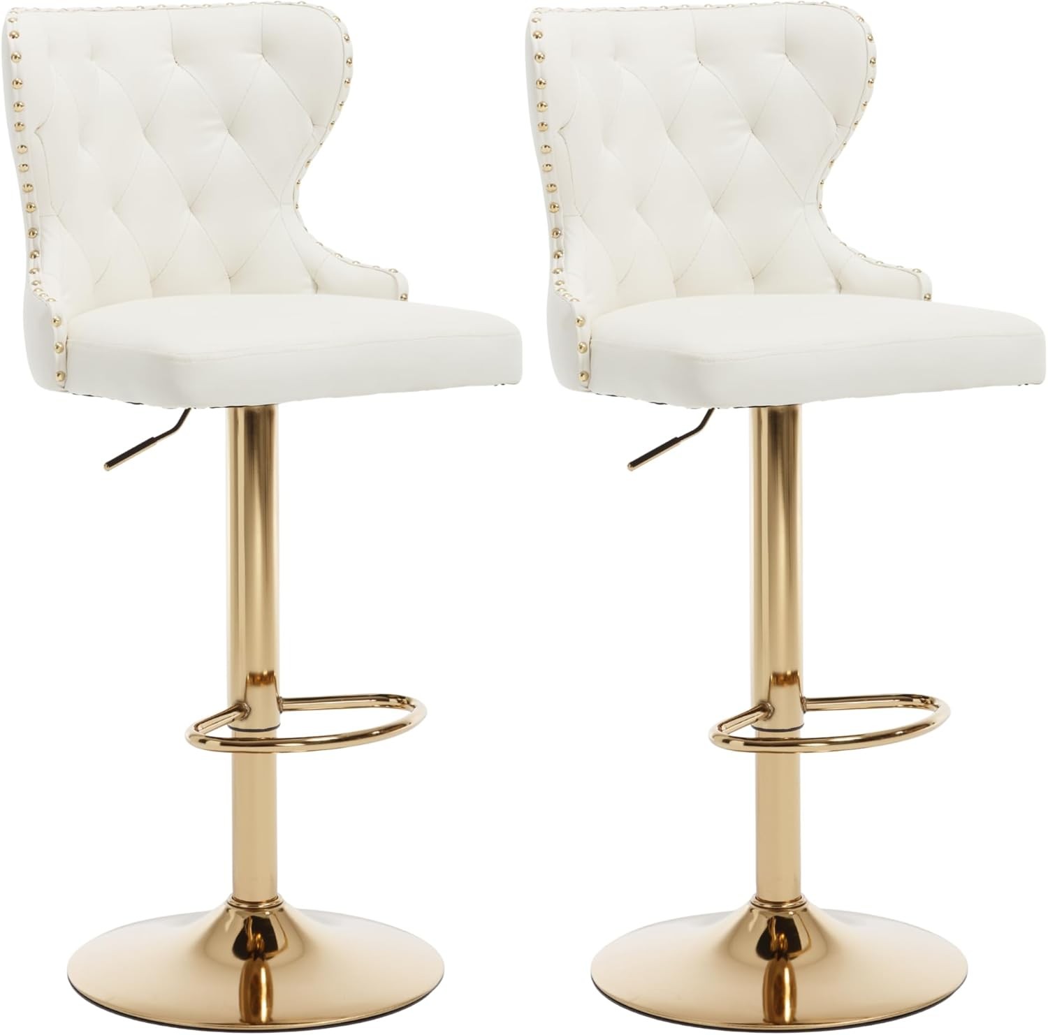 Set of 2 Adjustable Swivel Bar Stools, Faux Leather Upholstered Counter Height