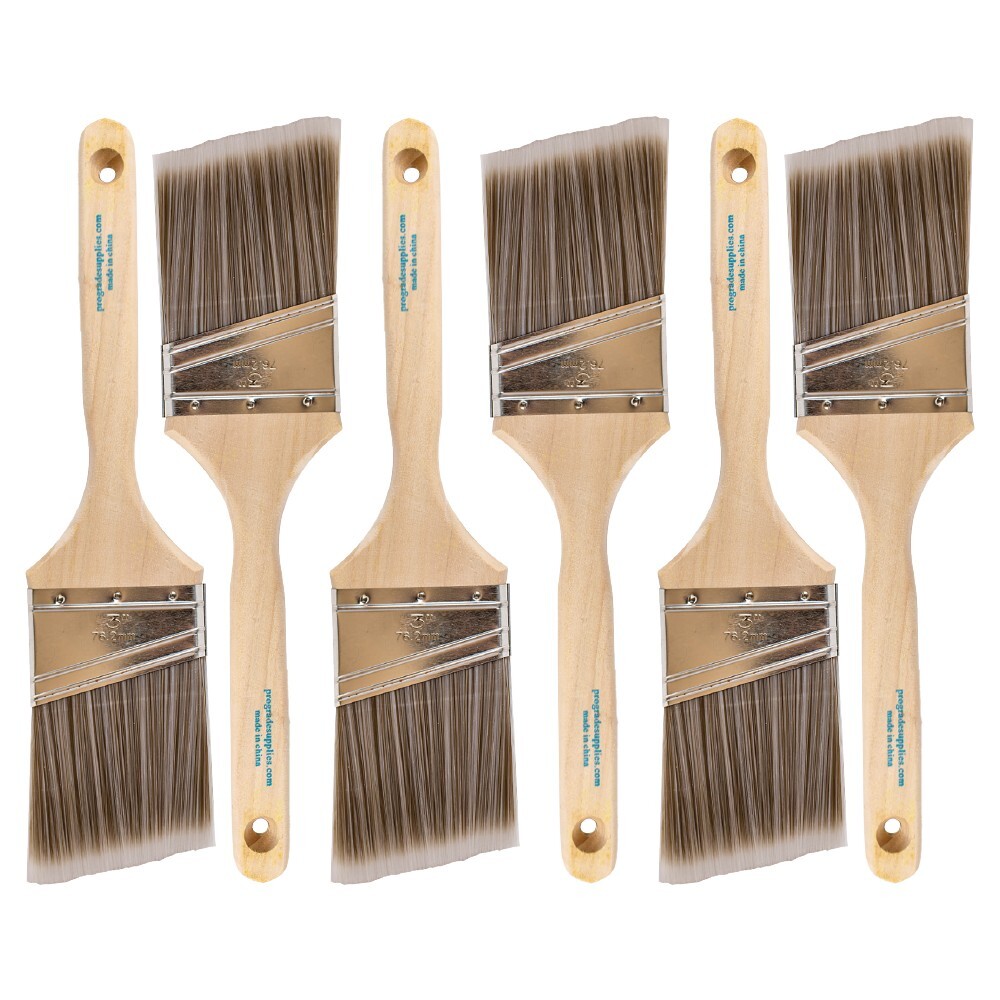 6PK 3"Angle House Wall,Trim Paint Brush Set Home Exterior or Interior Brushes