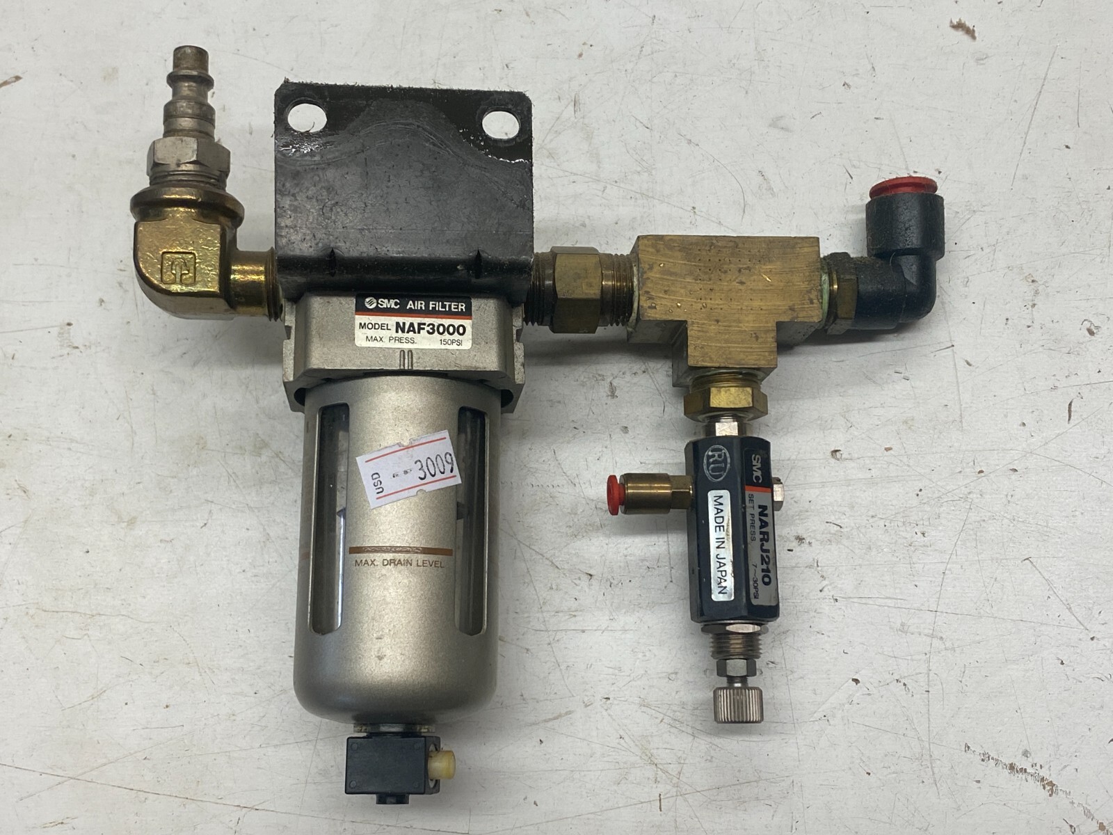 SMC Air Filter NAF3000 with NARJ210 Brass Tee and Elbow