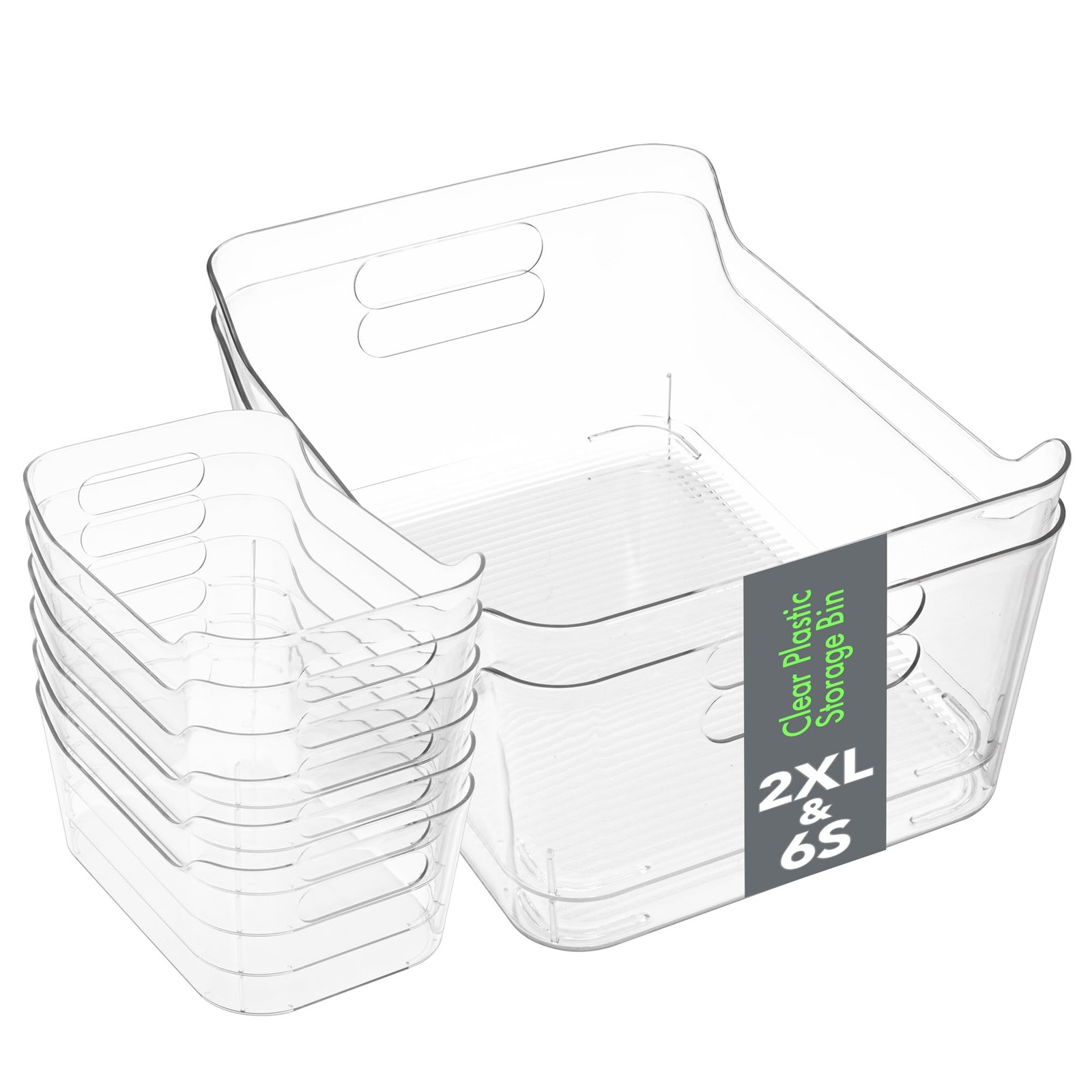Set of 8 Clear Plastic Storage Bins, 2 Extra Large and 6 Small Storage Contai...