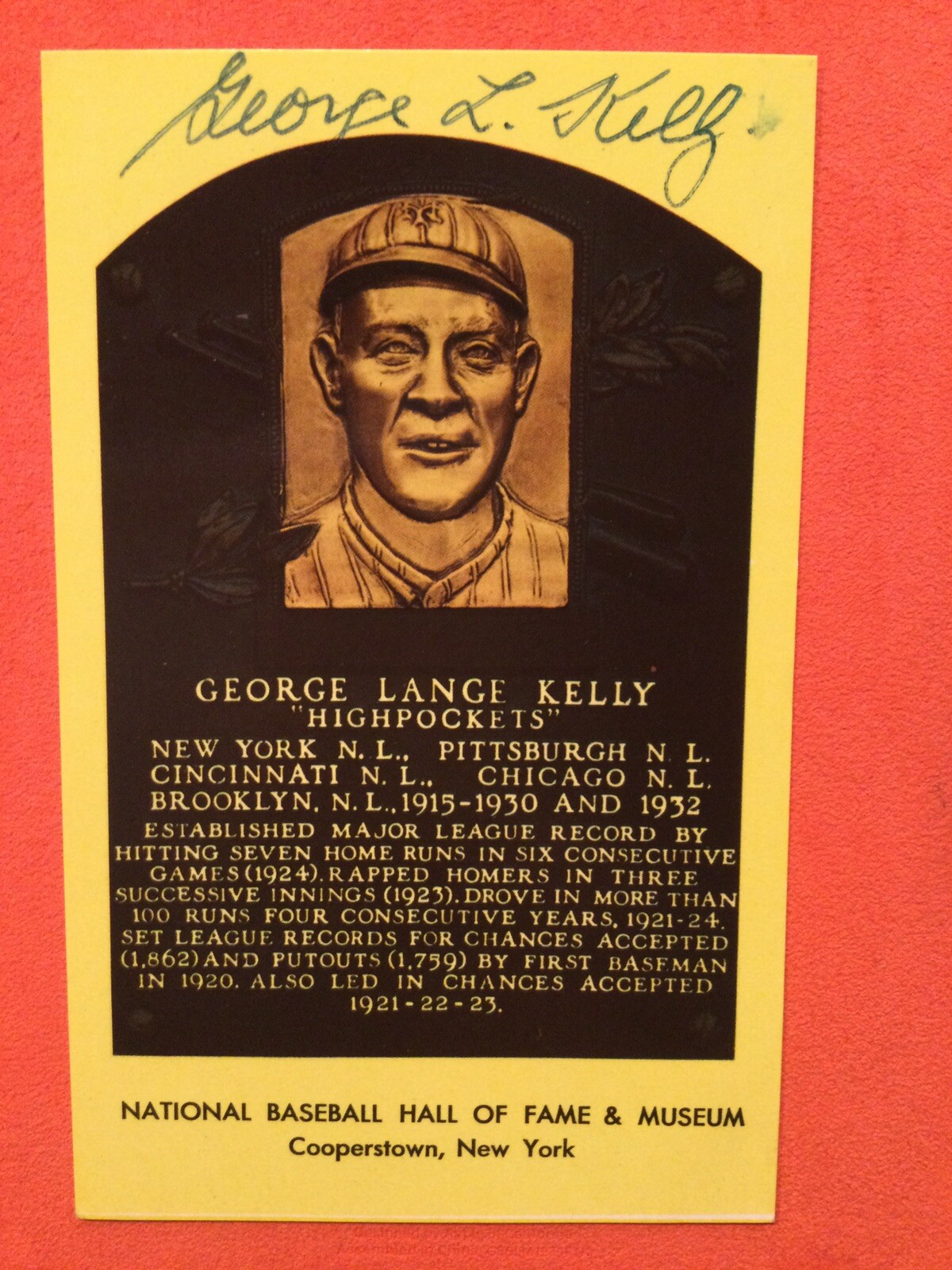 George Kelly Auto 🔥🔥🔥HOF PLAQUE Postcard🔥🔥🔥