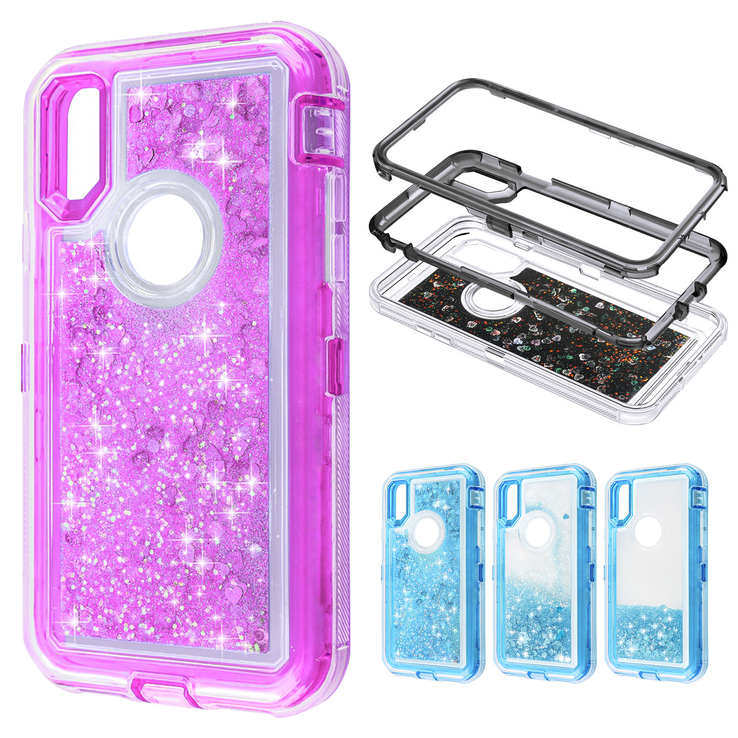 iPhone XS MAX XR X Liquid Glitter Quicksand Case Shockproof Bling Hard Cover