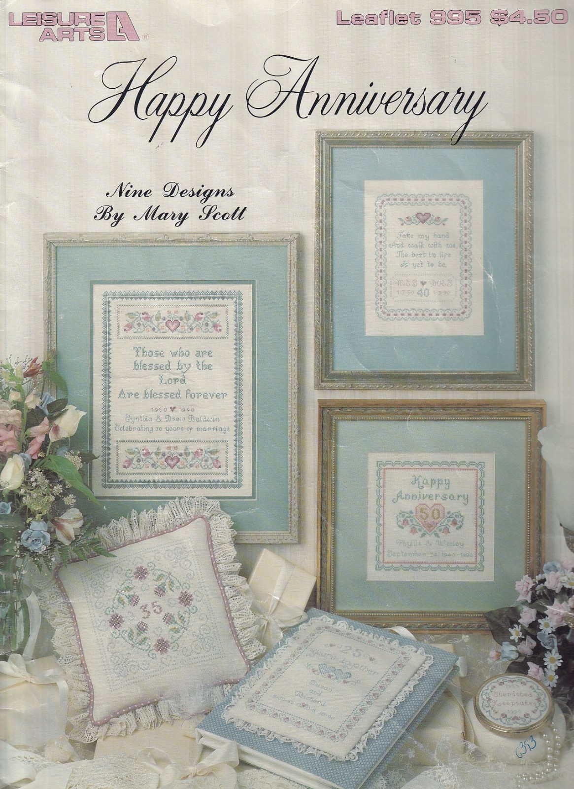 Cross Stitch Pattern Leaflet HAPPY ANNIVERSARY Leisure Arts 995