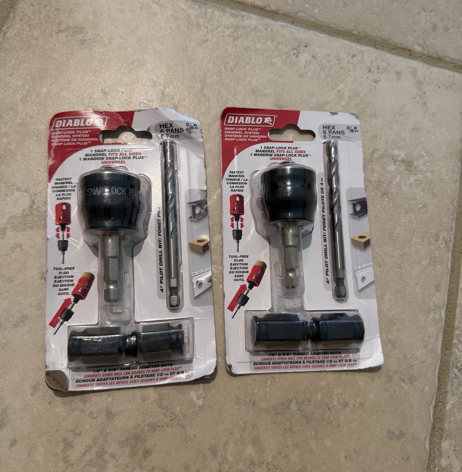 (2) Diablo SnapLock Plus Hole Saw Mandrel System 3/8" - DHSAR375