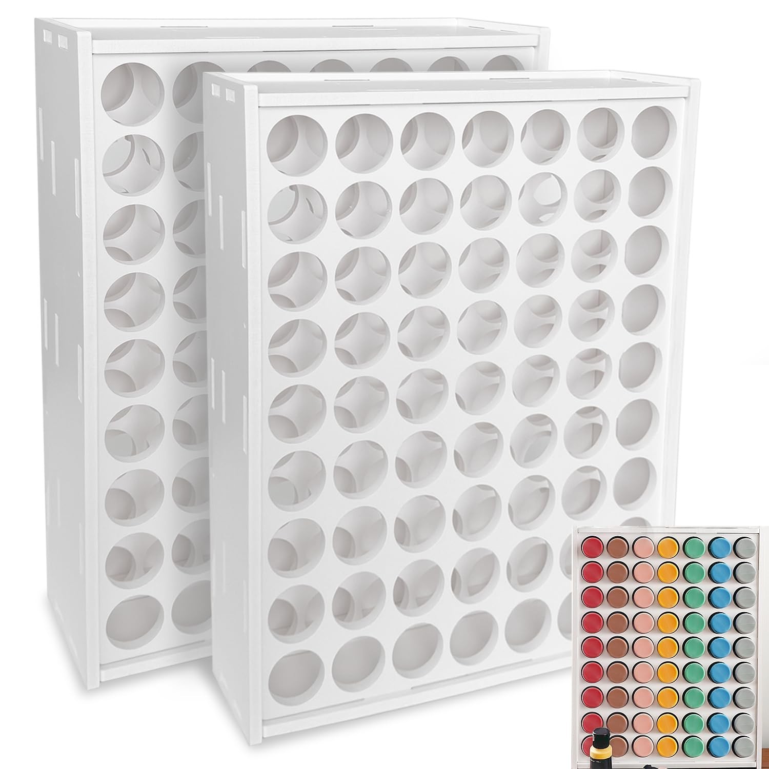Paint Organizer, 2 pcs 63 Holes Acrylic Paint Organizer, Craft Storage And Ap...