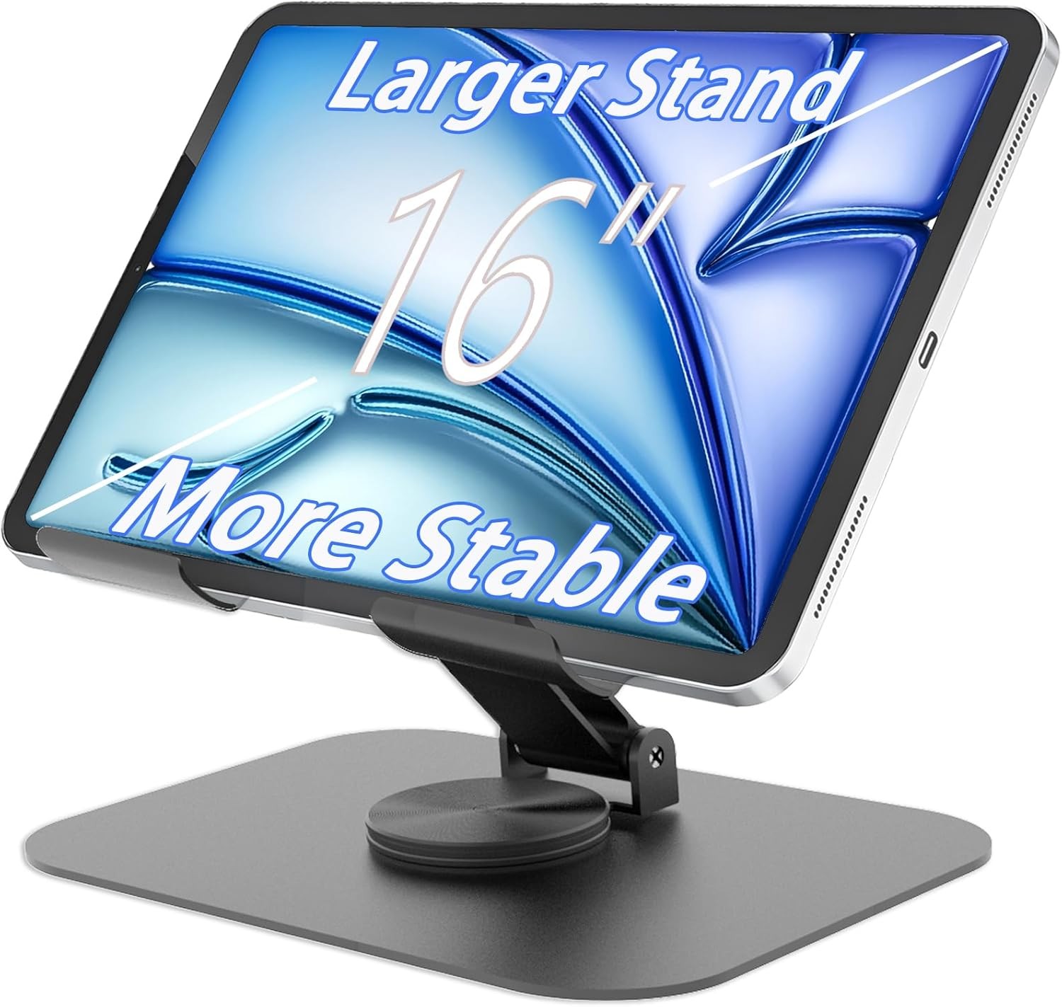 Larger Metal Tablet Stand, Adjustable 360° Rotation Holder Grey
