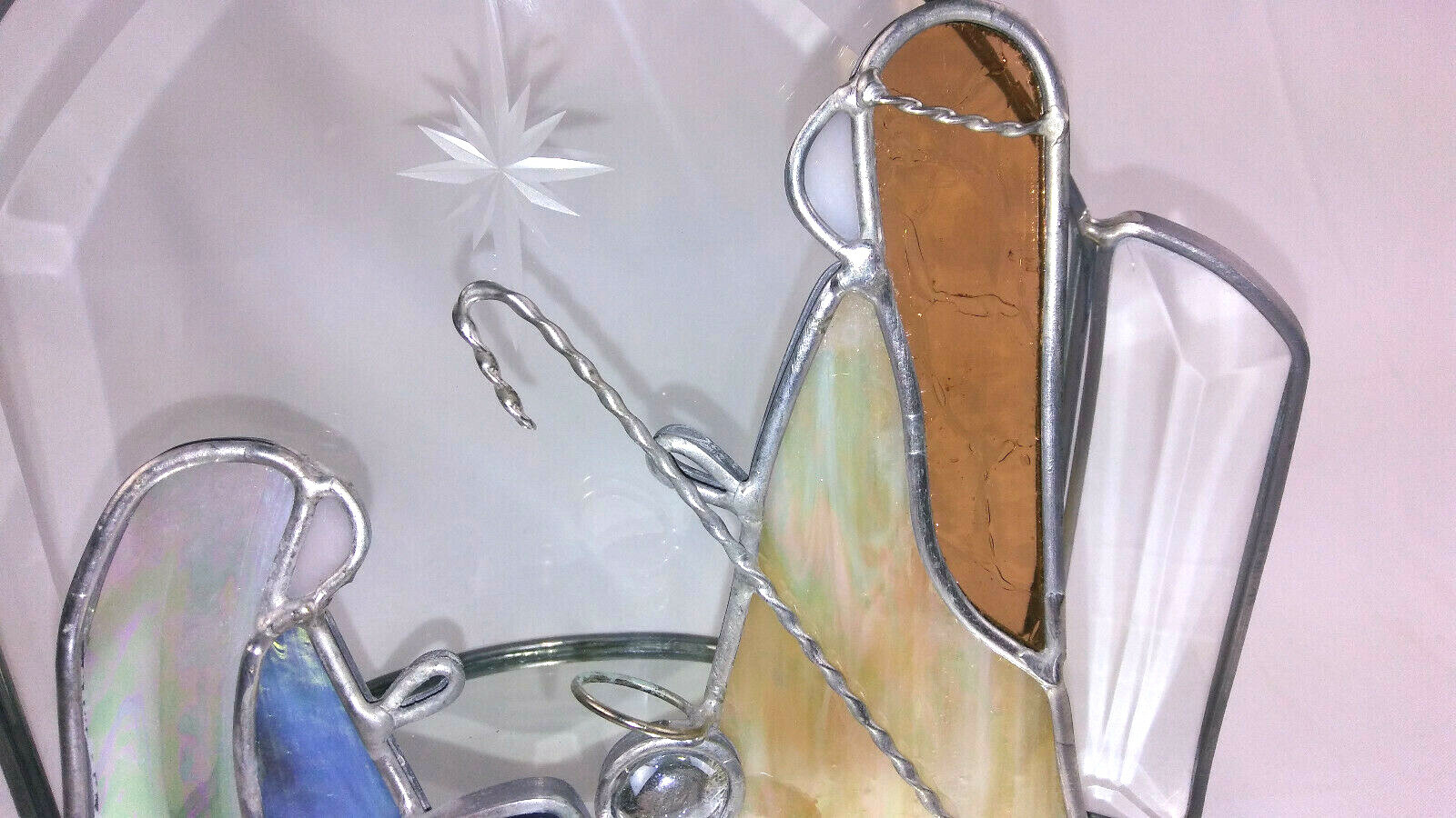 Vintage Nativity Scene Mary Joseph Baby Jesus Suncatcher Stained Glass