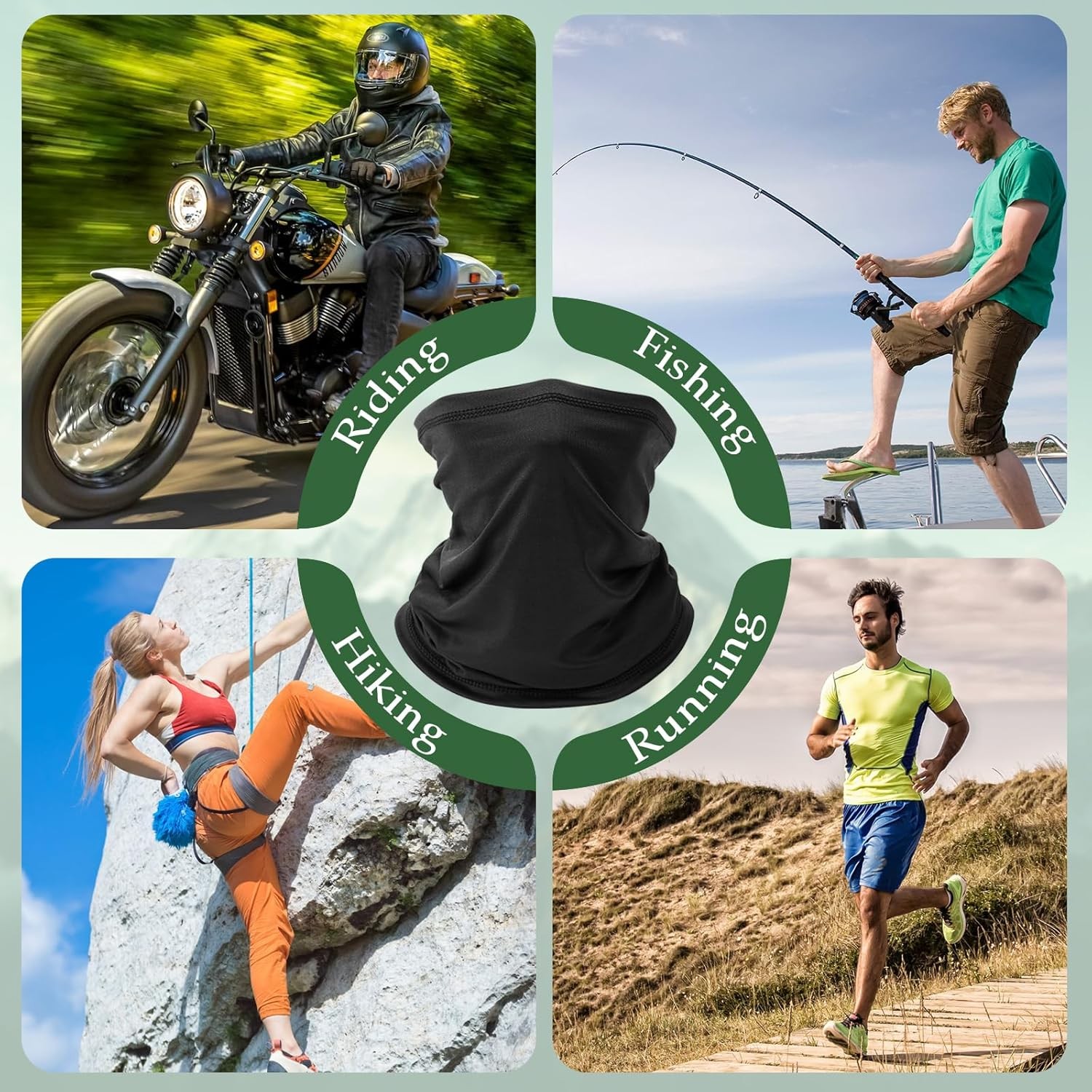 6 Pack Neck Gaiter Black/Army Green/Navy Blue/Dark Grey/Light Grey