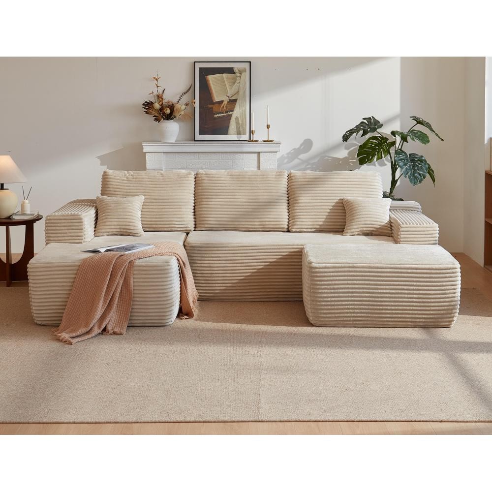 U-Shaped Sectional Sofa with Chaise Lounge, Modern Fabric Couch
