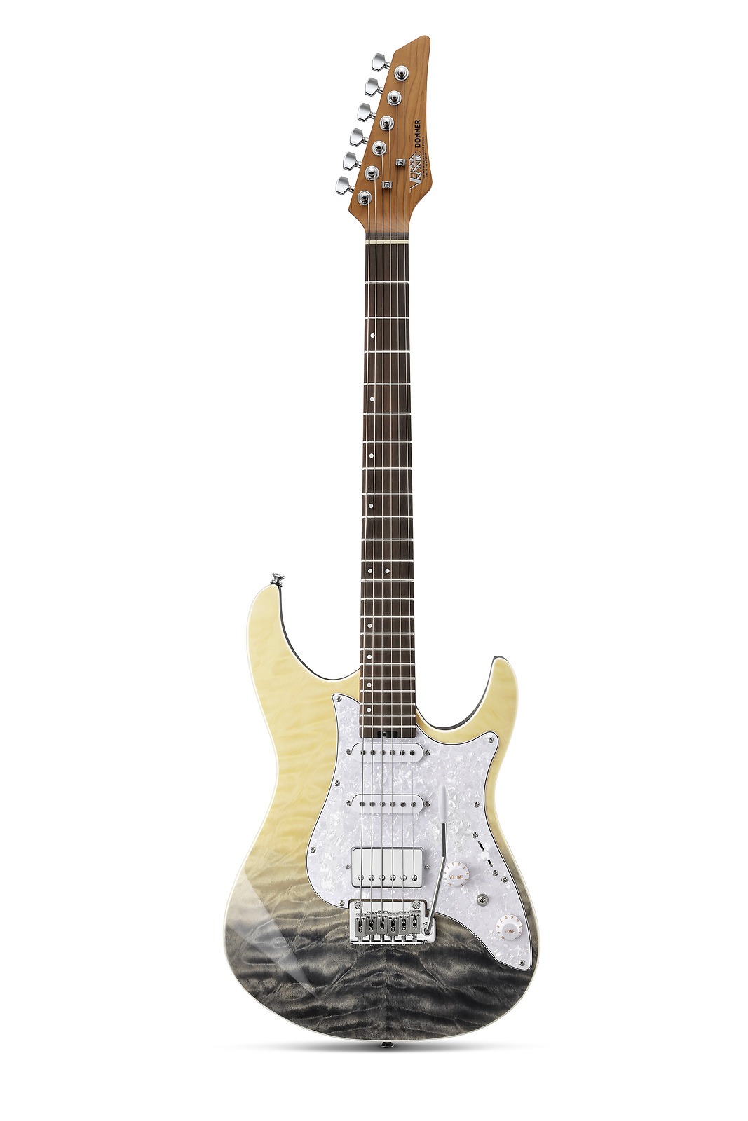 Donner DST-550 Full Size Electric Guitar With Tremolo Bar Gig Bag | Black Mirage