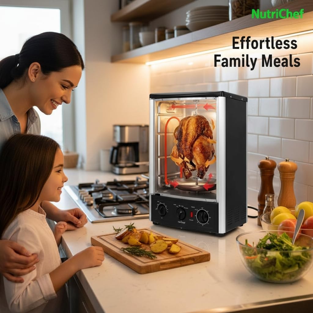 NutriChef Multi-Function Vertical Oven 1500W Adjustable Roast Bake Rotisserie