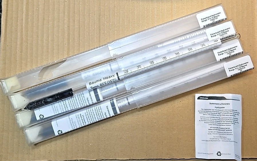 Fisherbrand Hydrometer Baume Glass 0-70° 11-580C Heavier Than Water (Lot Of 4)
