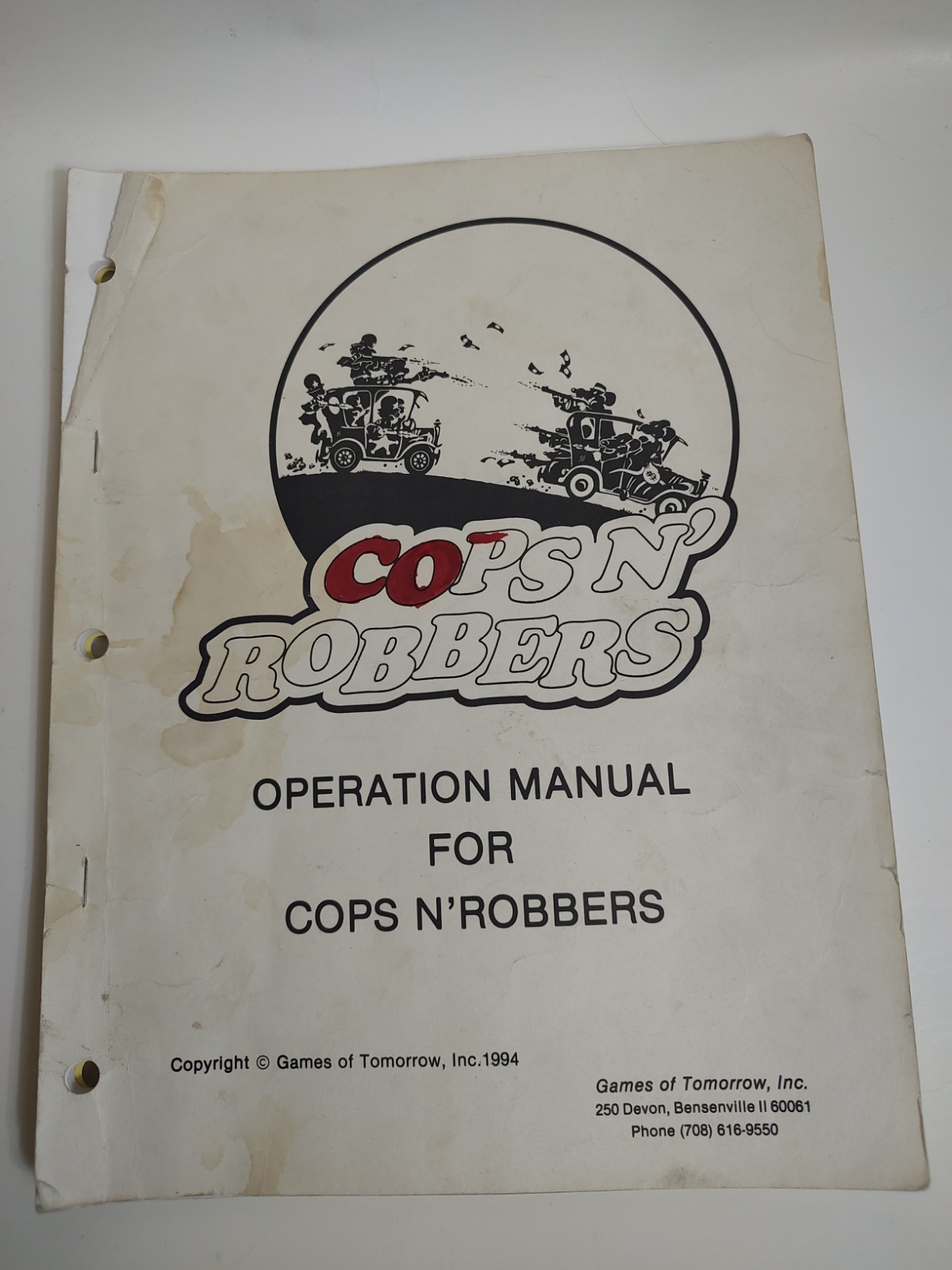Cops N Robbers Operation Manual 1994 Games of Tomorrow Arcade Game Original