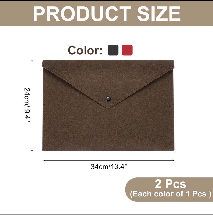 2Pcs Felt File Folders, Folder File Document with Button(Dark Brown/Black)