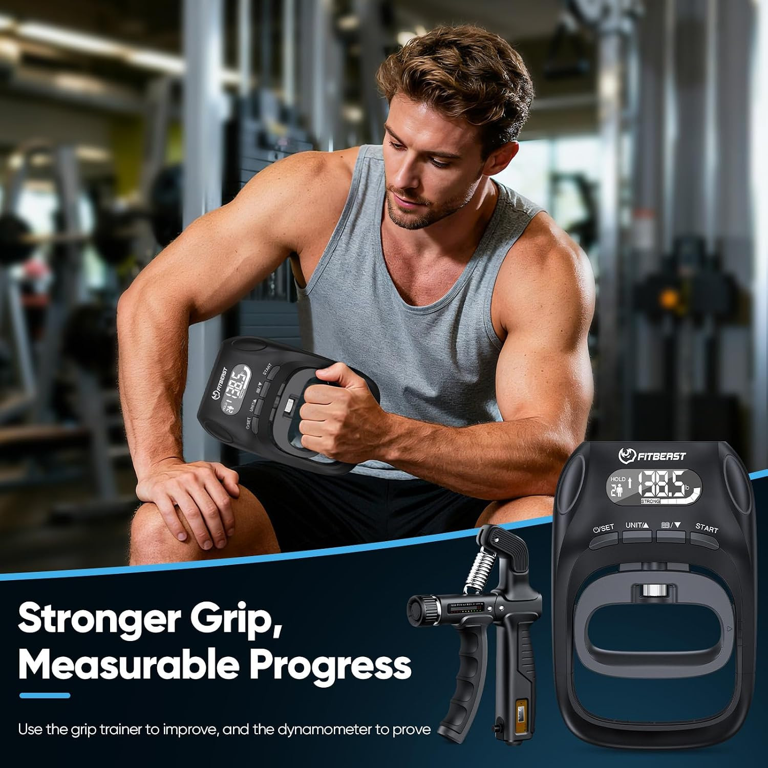 Grip Strength Trainer Kit, Digital Grip Strength Tester with Adjustable Hand Gri
