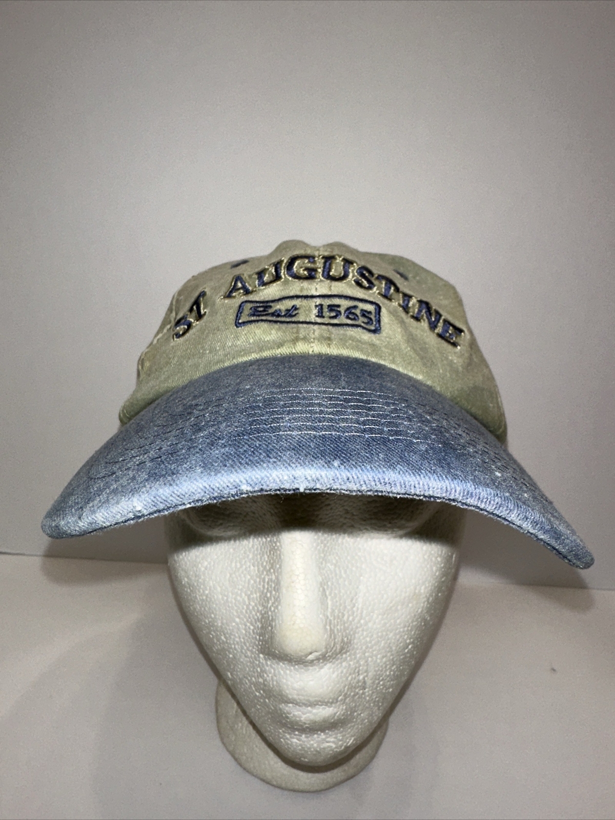St. Augustine Est 1565 Green Hat Cap with Denim Blue Bill Hook Loop