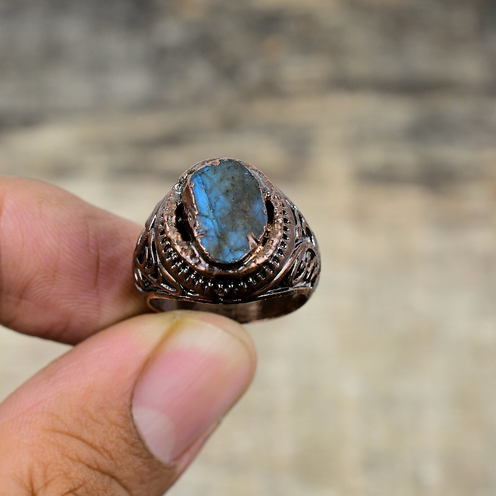 Labradorite Rough Electroformed Adjustable Ring Size Adjustable Copper